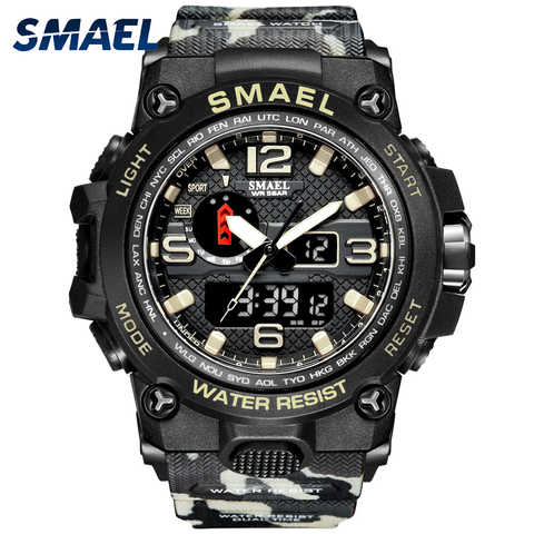SMAEL Watches For Men 50M Waterproof Clock Alarm reloj hombre 1545D Dual Display Wristwatch Quartz Military Watch Sport New 2022 ► Photo 1/6