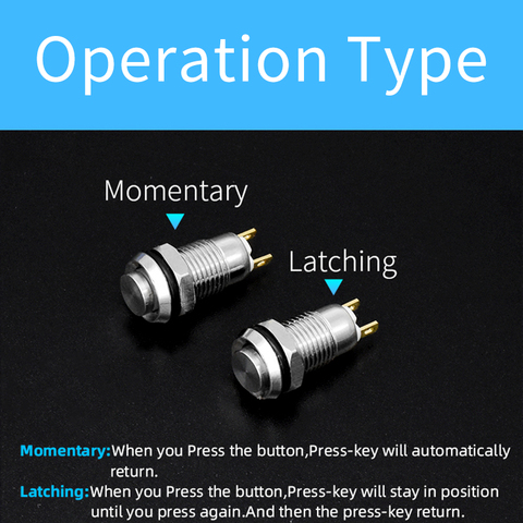 1pc 8mm Self-reset Momentary Self-locking Latching Metal Push Button Switch 2pins High Head 3A/36V ► Photo 1/6