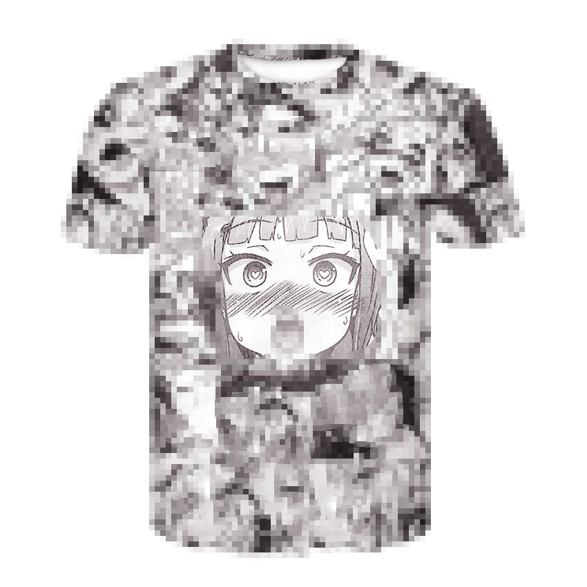 Fashion Women Men Ahegao Manga 3D Print T-Shirt Casual Short Sleeve Tee Shirt 