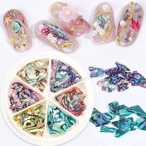 6 Colors/Wheel 3D Color-changing Abalone Natural Sea Shell Fragments Texture Nail Art Sequins Decoration Slice DIY Manicure AB ► Photo 1/6