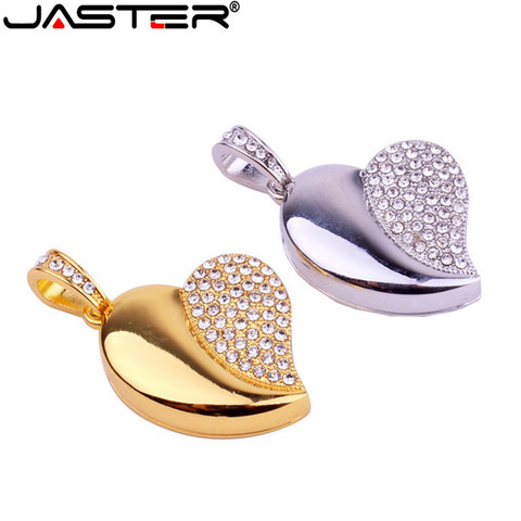 JASTER Crystal diamond love heart with chain usb flash drive pendrive 4GB 16GB 32GB 64GB necklace heart shape memory stick gift ► Photo 1/6