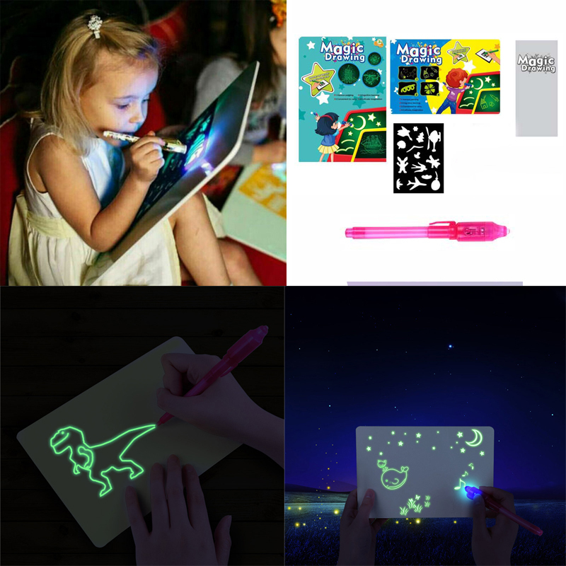 Luminous LED Draw With Light In Dark Children Toys Tablet Magic Drawing  Board Set Fluorescent Pen Educational Noctilucent Kids