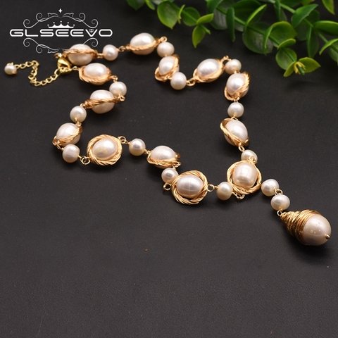 GLSEEVO Natural Fresh Water Baroque Pearl Pendant Necklace For Women Adjustable Necklaces Luxury Jewelry Bisuteria Mujer GN0045 ► Photo 1/6