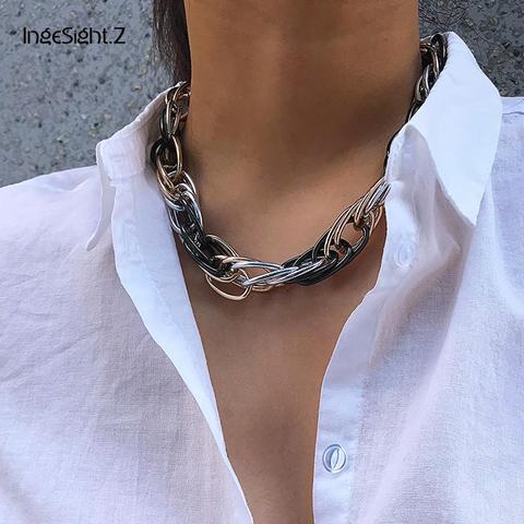 IngeSight.Z Punk Hip Hop Curb Cuban Twisted Choker Necklace Vintage Mix Color Chunky Thick Collar Necklace for Women Men Jewelry ► Photo 1/6