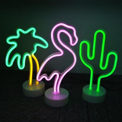 Flamingo Cactus Neon Sign Light USB 12V Rainbow Led Bulb Home Bedroom Closet Cabinet Study Bedside Table decoración Night Lamp ► Photo 1/6