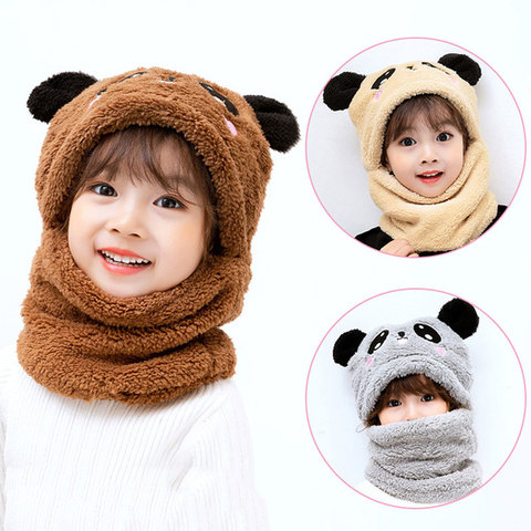 Winter Children Hat Plus Fleece Kids Caps Cartoon Hat For Girls Boys Scarf Thicken Cap Newborn Photography Baby Stuff ► Photo 1/6