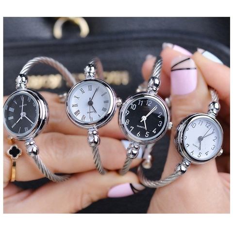 Unique Women Bracelet Watch Little Smooth Dial Top Luxury Silver Slim Strap Korean Retro Art Female Clock Quartz Watch Gift Hour ► Photo 1/5