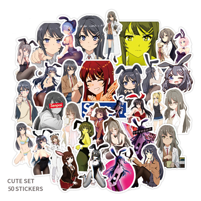 50 Pcs Anime Sexy Bunny Girl Adult Stickers, Waterproof Cute Girl