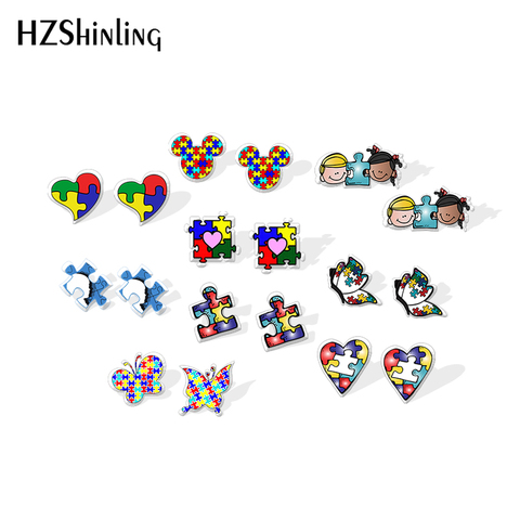 2022 New Autism Awareness Stud Earring Autistic Symbol Acrylic Earring Epoxy Resin Jewelry Handmade Fashion Earrings ► Photo 1/6