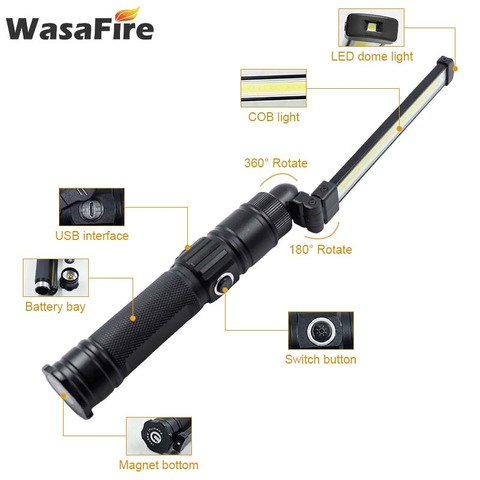Wasafire Foldable COB Work Lamp Waterproof Rechargeable LED Flashlight Magnetic 5 Modes Lamp Lanterna Portable Torch ► Photo 1/6
