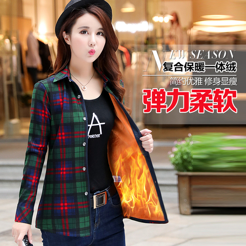 2022 New Winter Warm Women Velvet Thicker Jacket Plaid Shirt Style Coat Ladies College Style Spring Casual Jacket Outerwear 1534 ► Photo 1/6