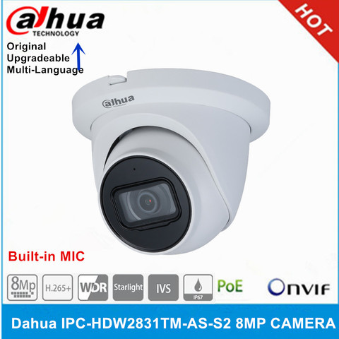 Dahua IPC-HDW2831TM-AS-S2 8MP POE Built-in Mic & SD Card Slot H.265 IR 30M IVS WDR Onvif IP67 Starlight Eyeball IP Camera ► Photo 1/2