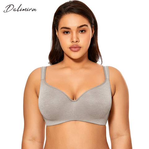 DELIMIRA Women's Plus Size Seamless T-shirt Bra Unlined Underwire