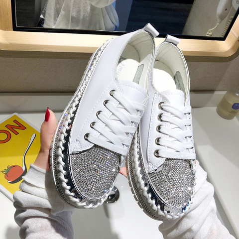 Women Crystal Shoes 2022 spring Fashion Bing Lace Up Ladies Casual Shoes Comfortable Round Toe Platform Sneakers white shoes ► Photo 1/6