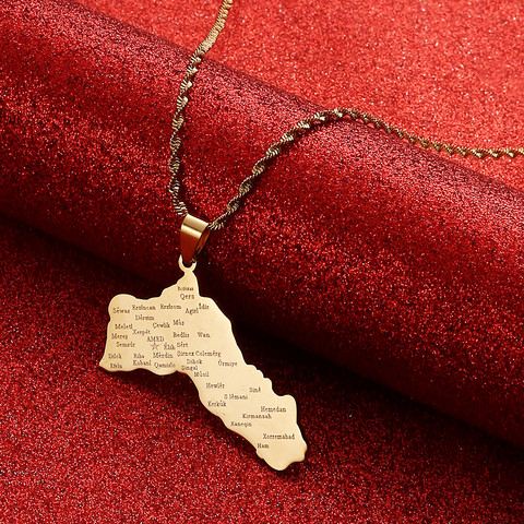 Stainless Steel Gold Silver Color Kurdistan Map Pendant Necklaces Kurdish Flag Map Jewelry ► Photo 1/5