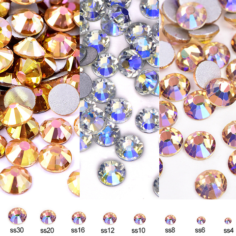 2028 SS3-SS30 Sunshine Glass Non Hot Fix Rhinestones Gold Glitter Rhinestones Glitter Diamond For Nail Art Decorations B3577 ► Photo 1/6
