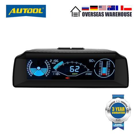 AUTOOL X90 Car HUD Head Up Display OBD II Gauge Electronics OBD2 Speedometer with Tilt Pitch Angle Protractor Latitude Longitude ► Photo 1/6