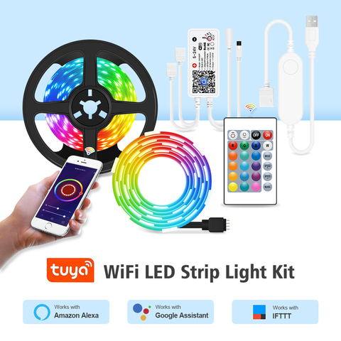 Smart WiFi LED Strip Light  Work with Tuya / Alexa / Google Home, RGB LED Ribbon Lights For Room / Wall 1M 5M 10M 15M 20M ► Photo 1/6