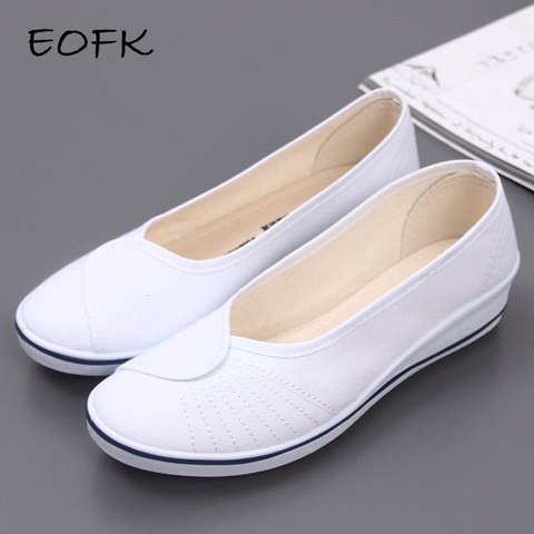 EOFK Women Loafers Soft Slip On Canvas Flats Shoes Woman Solid Casual Breathable Shoe For Mother Platform Shoes ► Photo 1/6