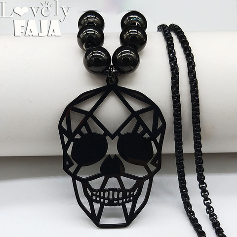 2022 Fashion Gothic Skull Stainless Steel Necklace Women Long Black Color Bead Necklaces Pendants Jewerly gargantilla N3023S03 ► Photo 1/6