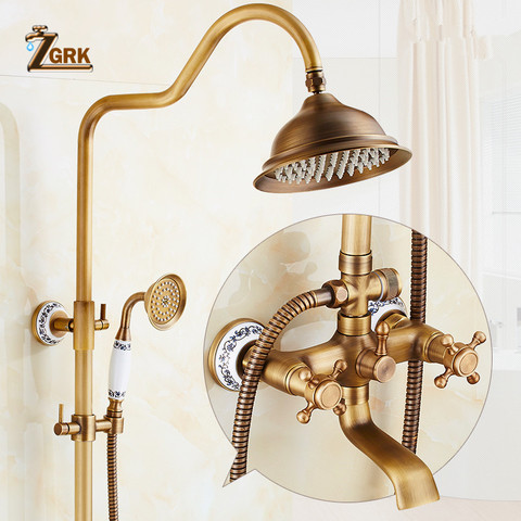 ZGRK Antique Rain Shower Faucets Set with Hand Wall Mounted Brass Shower Mixer for Bathroom Bath Rainfall Shower Set ► Photo 1/6