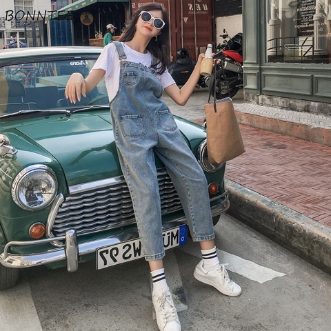 Denim Jumpsuits Women Loose Basic One-piece Vintage Korean Girls Students Overalls Womens Straight Pants Rompers Ulzzang Casual ► Photo 1/6