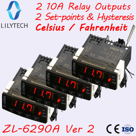 ZL-6290A, 4 pcs pack, Celsius Fahrenheit option, Dual outputs 10A, Thermostat for incubator, Similar to STC-1000, ITC-1000 ► Photo 1/6