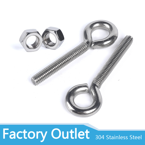 2pcs M4 M5 M6 M8 304 Stainless Steel Sheep Eye screw Bolt Ring Hook with 2pieces nut ► Photo 1/4