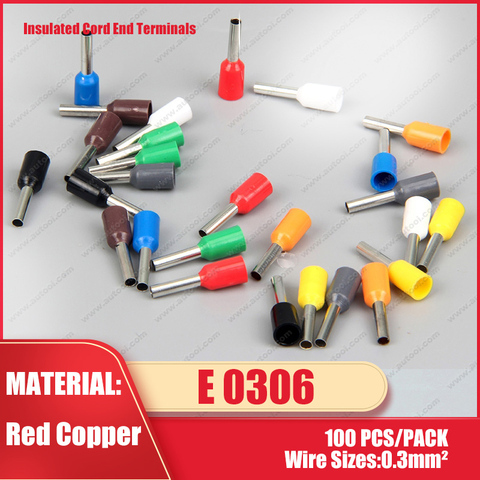 100PCS AWG#24 E0306 Ferrule Terminal Cord End Terminal Wire Copper Insulated Crimp Connector Cord Pin End Terminal ► Photo 1/6