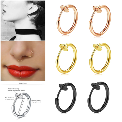 Fake Nose Ring retractable earrings Hoop Faux Lip Earrings Cartilage Septum Clip on Ear Lobe Helix Anti Conch Non Piercing ► Photo 1/6