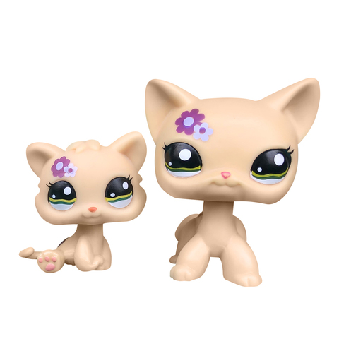 LPS CAT LPSCB Custom-Made Baby with Old Pet Shop Toys Standing Short Hair Cat #1962 Yellow Purple Flower Kitten ► Photo 1/5