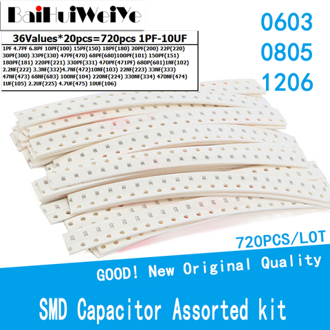 720PCS/LOT 0603 0805 1206 SMD Chip Ceramic Capacitor assorted kit 32 values*20pcs 10PF-22UF Samples Kit Electronic Diy Kit ► Photo 1/5