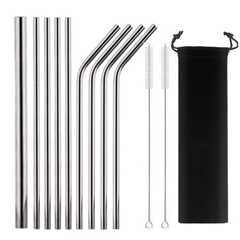 Reusable Metal Straw 304 Stainless Steel Drinking Straws Set with Cleaning Brushes Straight Bent Boba Straw Bar Party Accessory ► Photo 1/6