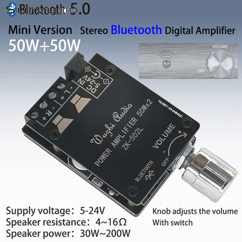 MINI Bluetooth 5.0 Wireless Audio Digital Power amplifier Stereo board 50Wx2 Bluetooth Amp Amplificador ZK-502L diy electronics ► Photo 1/6