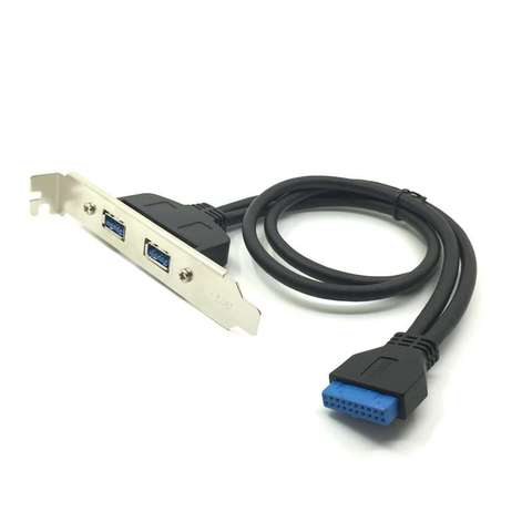 Dual Port USB 3.0 Cable to Motherboard Mainboard 20pin Header Adapter Cable w/Rear PCI Bracket Panel 20-pins to 2 X USB A Female ► Photo 1/4