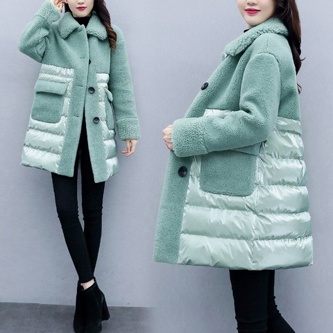 2022 New Winter Down Parker Women Hooded Thickening Down Cotton long Coat Female Loose Casual Short Fluff Lamb Stitching Jacket ► Photo 1/6