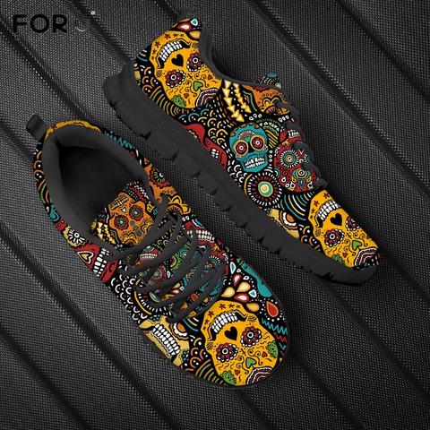 FORUDESIGNS Classic Sugar Skull Printed Men Flats Sneakers Brand Design Spring/Autumn Lace Up Shoes Breathable Male Walking Shoe ► Photo 1/6