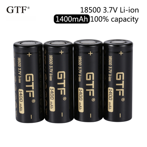 2022 New GTF 18500 1400mAh 100% capacity 3.7V Li-Ion Rechargeable Battery for LED Flashlight flat head ► Photo 1/6