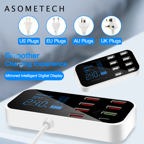40W USB Phone Charger QC3.0 USB Type C Fast Charger 8 Ports 2.4A Digital Display Charging Station Portable Travel Charger ► Photo 1/6