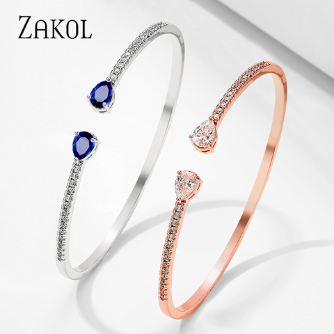 ZAKOL Luxuriously Women Wedding Party Adjustable Opening Bracelet Cubic Zirconi Bracelets Bangles Jewelry Gifts FSBP2218 ► Photo 1/6