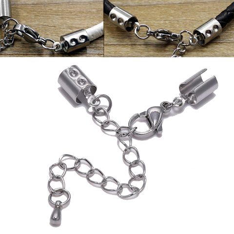 5pcs/lot Fit 1-5mm Leather Cord Clips Stainless steel Extender Chain Lobster Clasp Connector For DIY Jewelry Making Bracelet ► Photo 1/6