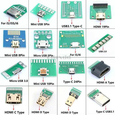 1PCS For iPhone 5 5S 6 Type-C HDMI USB 2.0 3.0 Micro Mini USB Female Connector to DIP PCB Converter Adapter Breakout Board ► Photo 1/6