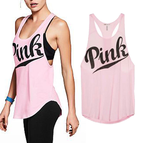 Hirigin New Women Yoga Vest Fitness Stretch Workout Sleeveless Tank Tops Summer Casual Loose Pink Love Letter Sportswear ► Photo 1/5