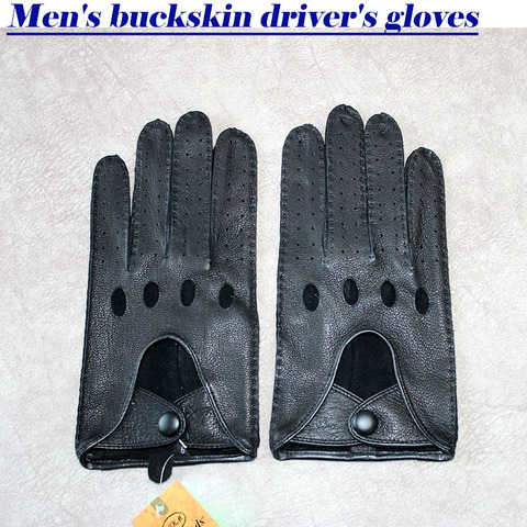 New Men leather gloves thin style hollow breathable driving unlined outdoor riding hand-stitched leather driver gloves ► Photo 1/6