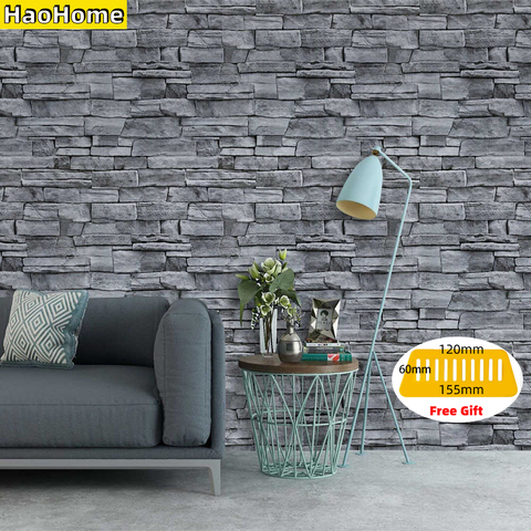 HaoHome Grey Stone  Peel Stick Stone Wallpaper for Walls Self Adhesive Contact Paper Kitchen Hotel Wall Decor ► Photo 1/6