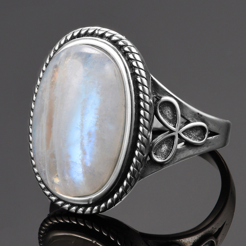 Natural Moonstone Rings for Women's Silver 925 Jewelry Vintage Party Rings With 11x17MM Big Oval Gemstone Gifts Wholesale ► Photo 1/6