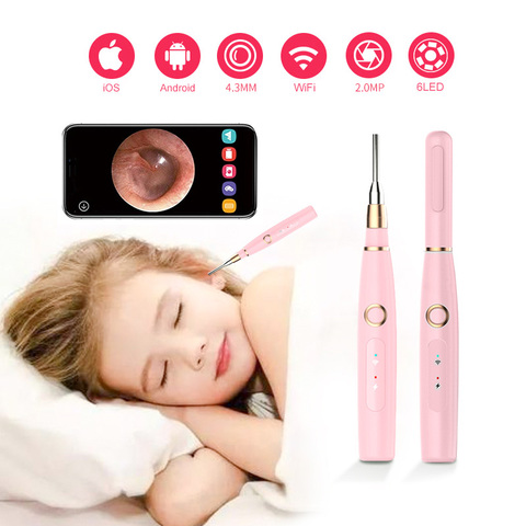 Ear Wax Removal Endoscope Ear Camera 4.3mm 720P FHD Wireless Ear Otoscop with 6 LED Lights for iPhone iPad Android Smart Phones ► Photo 1/6