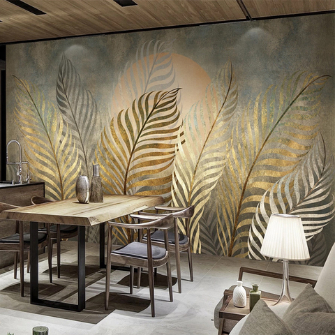 European Style 3D Golden Leaf Wallpaper Art Retro Restaurant Cafe Background Wall Papel De Parede Creative Home Decor 3D Murals ► Photo 1/6