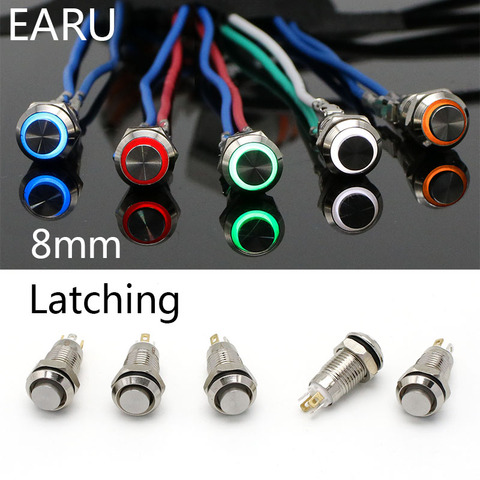 8mm Waterproof Latching Maintained High Round Stainless Steel Metal Push Button Switch Light Shine Car Horn Fix 3V 5V 12V 24V ► Photo 1/6