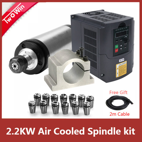 2.2kw air cooled spindle kit 2.2kw Spindle motor for CNC milling machine + 2.2kw 220v VFD/ Inverter +80mm Clamp+2 Meter Cable ► Photo 1/6